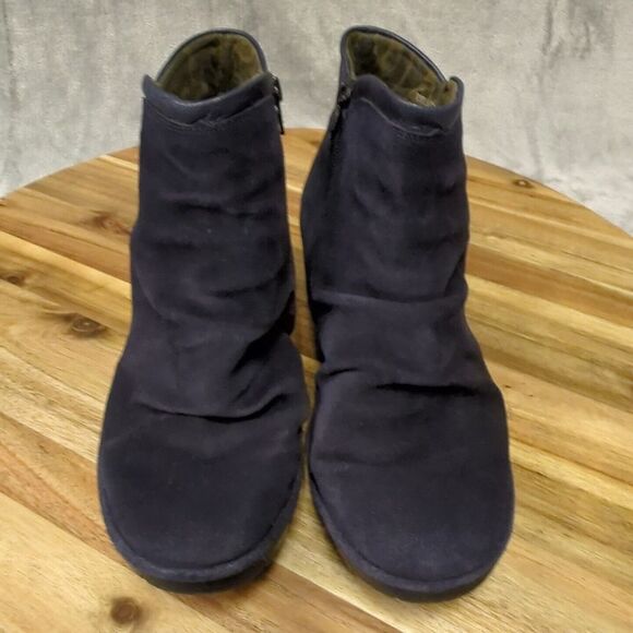 Fly London Boots Womens 7 Wezo Ankle Bootie Blue Suede‎ Leather Side Zip Pull On - Picture 5 of 13